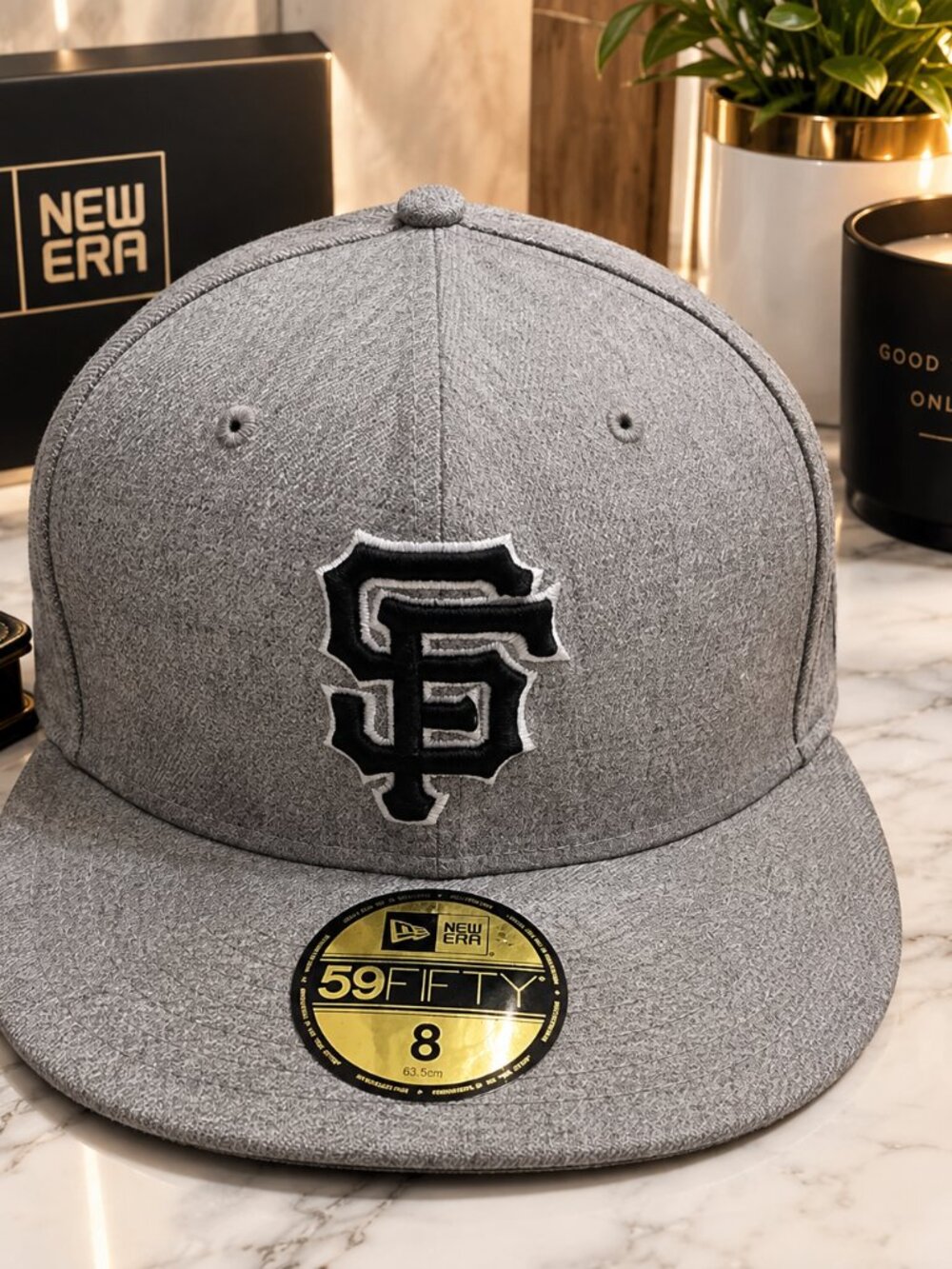 New Era 59FIFTY San Francisco Giants Gray & Black Basic Fitted Hat Size 8 MLB